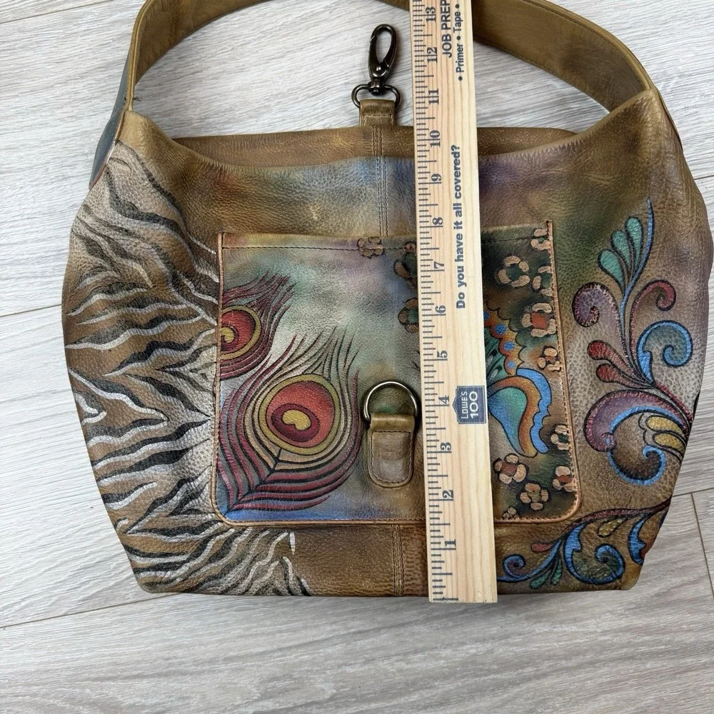 Anuschka Peackcock Bliss Leather Hand-painted Butterfly Floral Shoulder Hobo Bag